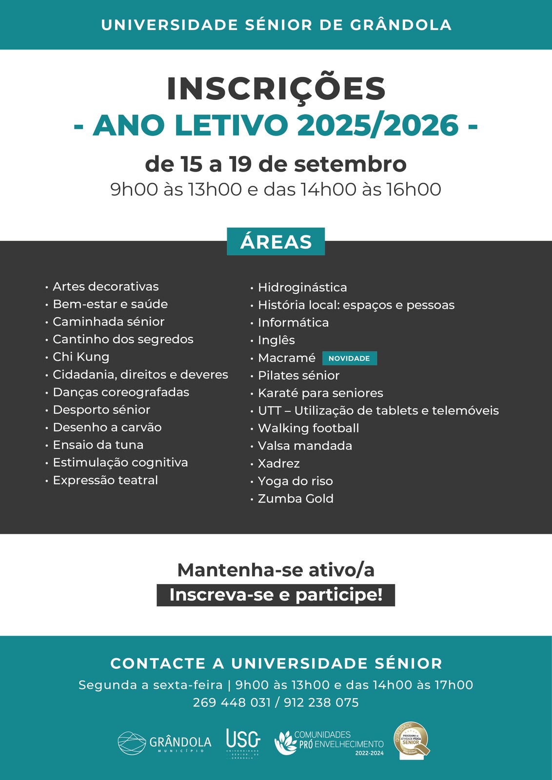 SÉNIOR | Inscrições na USG 2025/2026