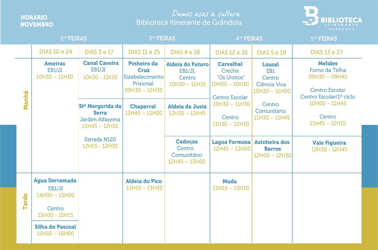 CULTURA | Horário da Biblioteca Itinerante - novembro