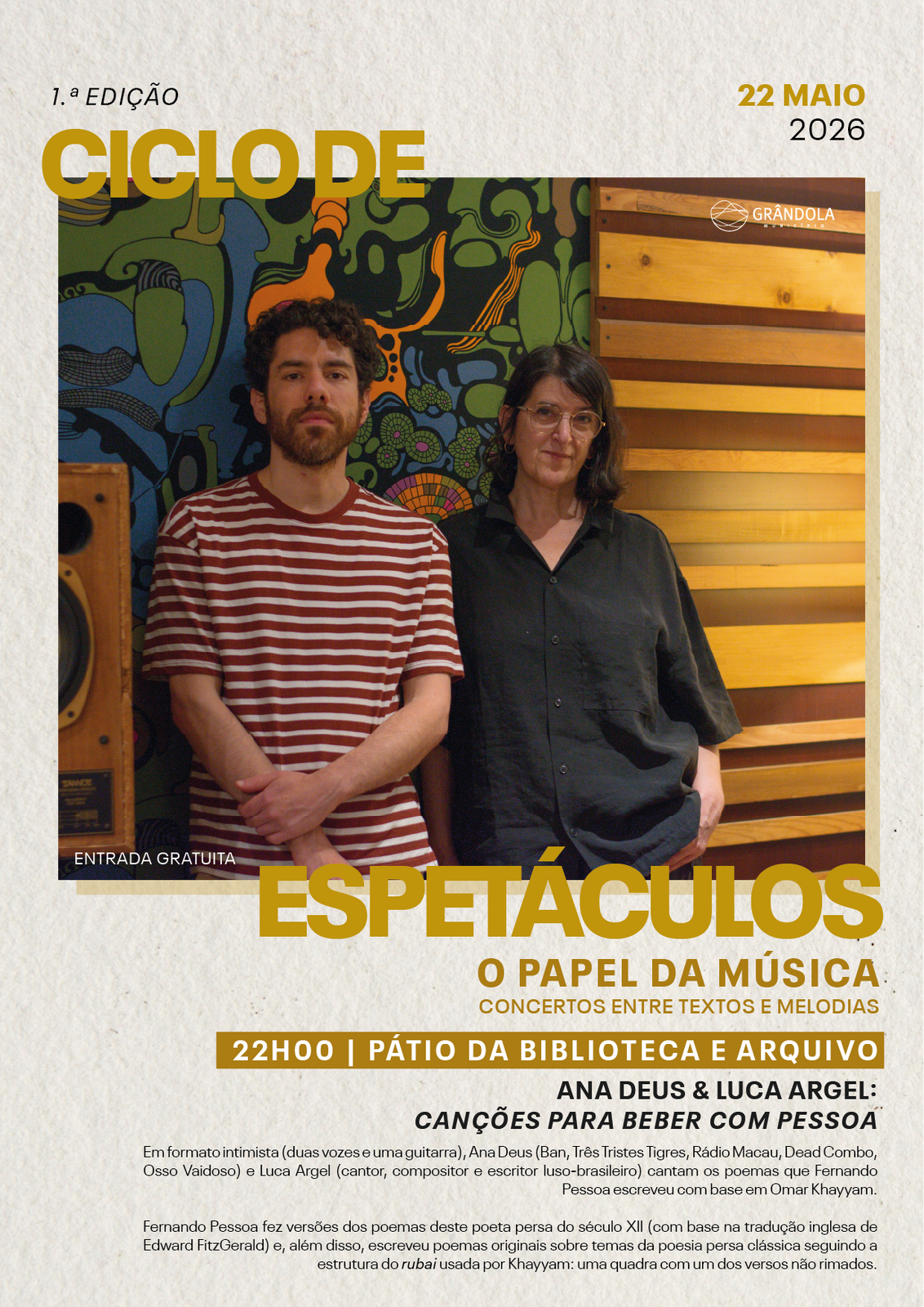 MÚSICA | 1.ª Edição Ciclo de Espetáculos - Ana Deus & Luca Argel: Canções Para Beber com Pessoa